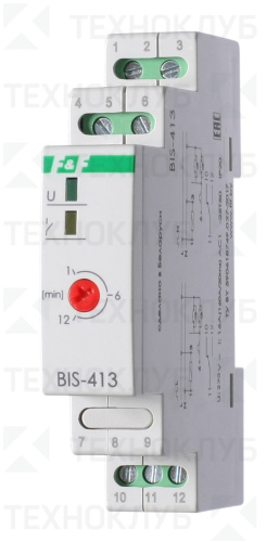 Реле импульсное BIS-413 16A 1NO/NC 230B AC (1нагр/2+выключ/память конт/таймер выкл.1-12) DIN  F&F