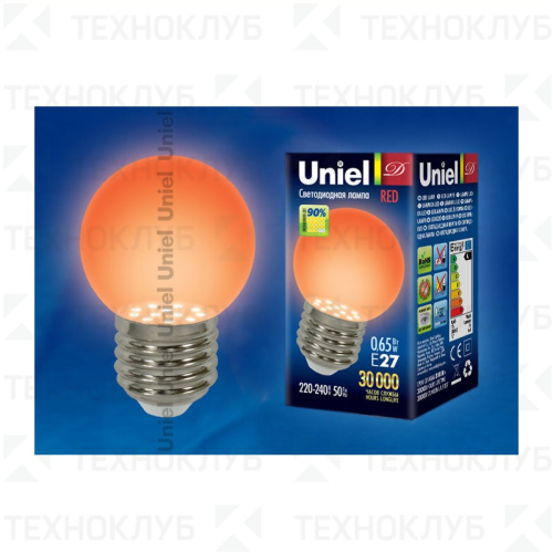 Лампа светодиод. E27   0.65W шар красн Uniel