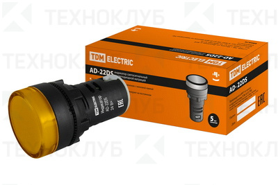 Лампа сигнальная d22мм  12V AC/DC желтая (LED) AD22DS  TDM