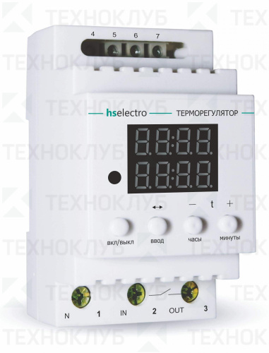 Терморегулятор ТР16Т2  16А 3.0кВт с таймером (0...+99*С) датчик 2м DIN HS Electro