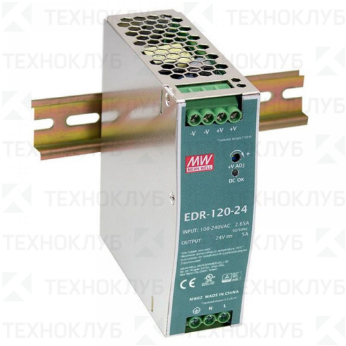 Блок питания на DIN-рейку 24V/DC 120Вт (5A) EDR-120-24 Mean Well