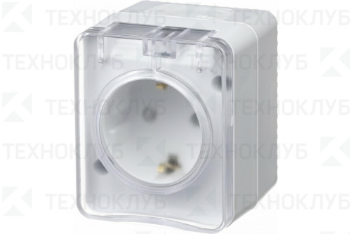 Розетка Schneider AtlasDesign Profi54 1-ая c/з с крышкой IP54 накл. белый