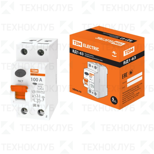 Выключатель диф.(УЗО) ВД1-63 2п 100А/30мА TDM