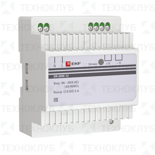 Блок питания на DIN-рейку 12V/DC  60Вт (4.5A) DR-60W-12 EKF