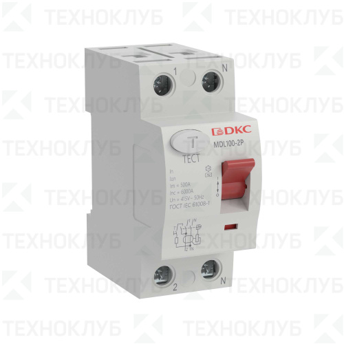 Выключатель диф.(УЗО) MDL100 2п  16A  30mA 6kA (36мм) электромех. тип AС  DKC