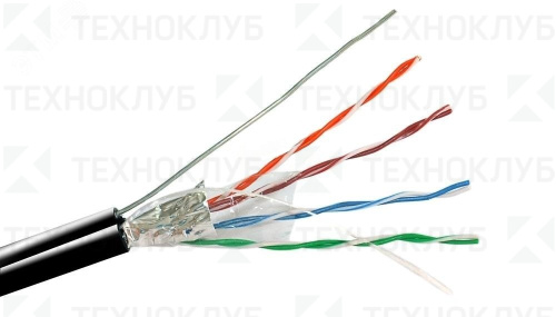 Кабель LAN FTP-5E  4х2х0,51  Cu PE черный с тросом  SkyNet