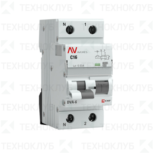 Автомат диф. DVA-6 1п+N  16A  30mA  6kA (36мм) электромех. тип A, х-ка C  AVERES EKF