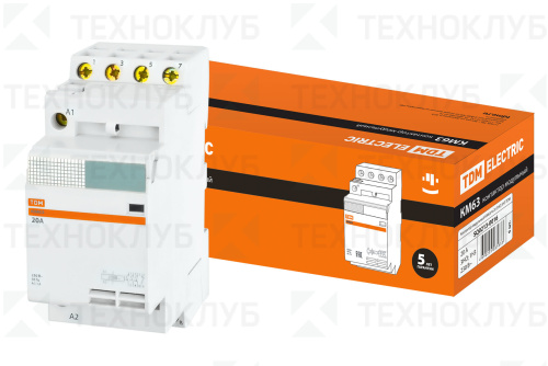 Контактор модульный  20А 3НО+1НЗ 220В (36мм) DIN  КМ63/4  TDM