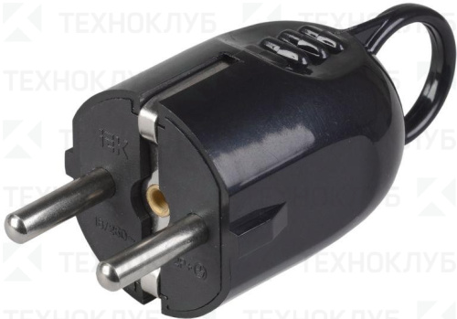 Вилка 16А с/з ВПу12-02-Ст угловая с кольцом черный IEK