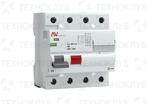 Выключатель диф.(УЗО) DV 4п  63A 300mA 10kA (72мм) электромех. тип A  AVERES EKF