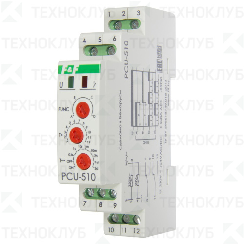 Реле времени PCU-510 2x8А 230В AC, 24B AC/DC 2NO/NC (задер 0,1сек-24сут/ 4 функции) DIN  F&F