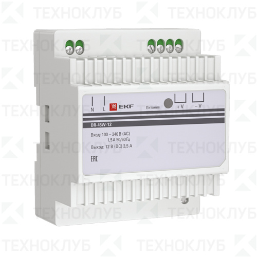 Блок питания на DIN-рейку 12V/DC  45Вт (3.5A) DR-45W-12 EKF