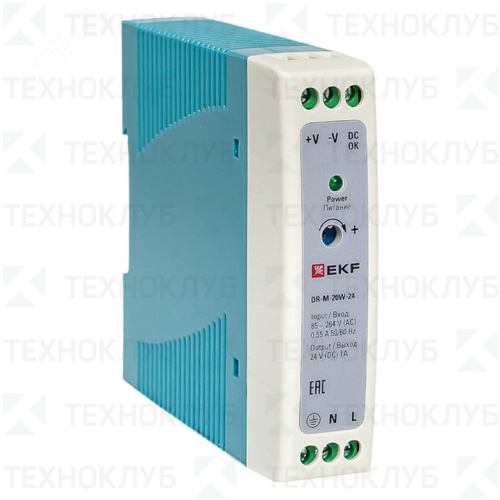 Блок питания на DIN-рейку 24V/DC  20Вт (0.83A) DR-M-20W-24  EKF