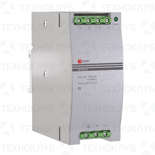 Блок питания на DIN-рейку 12V/DC  75Вт (6.3A) DR-75W-12 EKF