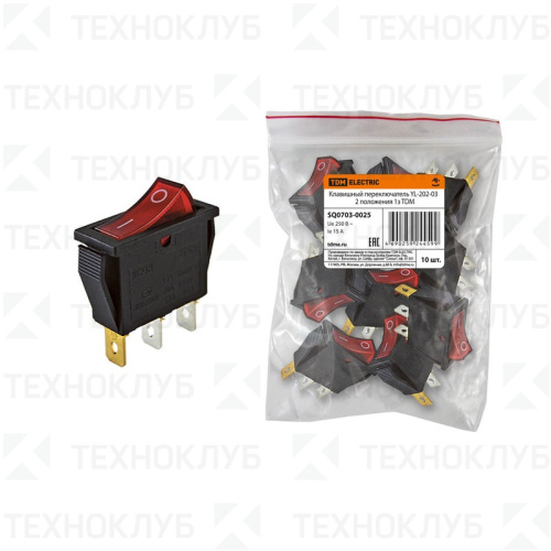 Выключатель клавишный с подсветкой (28 x10) ON-OFF 250V 15A (3с) красный (YL202-03/KDC3)  TDM
