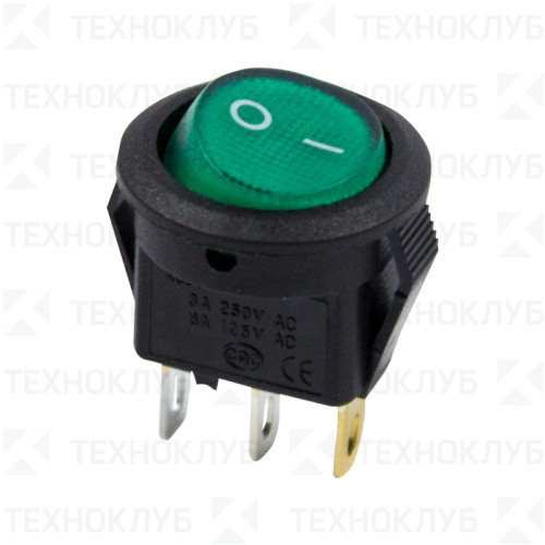 Выключатель клавишный с подсветкой (d14.4) ON-OFF 250V 3A (3с) зеленый (RWB-106, SC-214)  REXANT