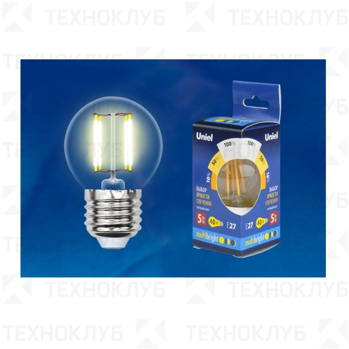 Лампа светодиод. E27   5W G45 Uniel филамент Multibright 3000K