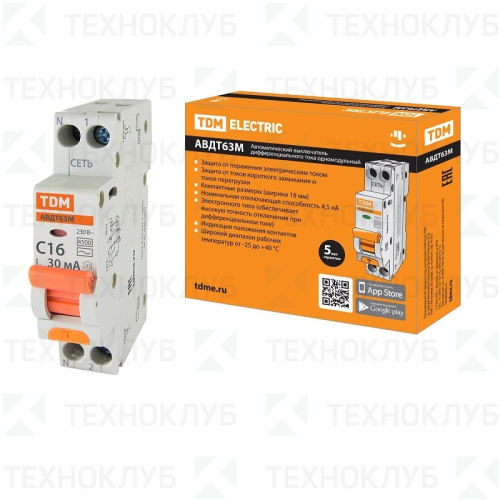 Автомат диф. АВДТ63М 2п 16А/30мА TDM