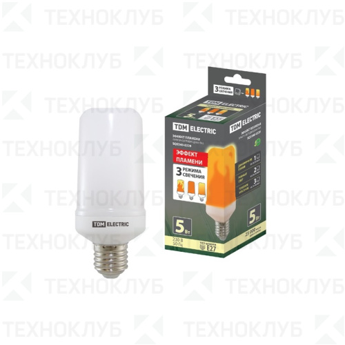 Лампа светодиод. E27   5W T65 эффект пламени TDM