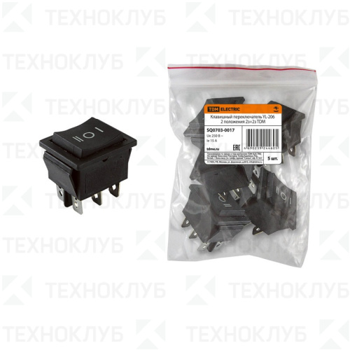 Переключатель клавишный (28.5x21) ON-OFF-ON 250V 15A (6с) черный (YL206/KDC3)  TDM