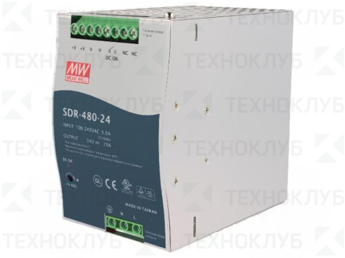 Блок питания на DIN-рейку 24V/DC 480Вт (20A) SDR-480-24 Mean Well