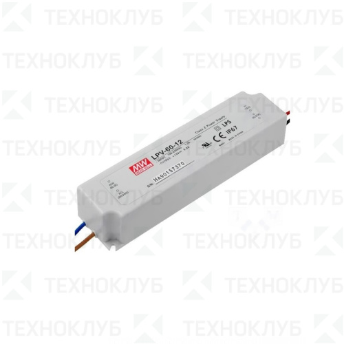 Блок питания 12В  60Вт (5,0A) IP67 LPV-60-12 Mean Well