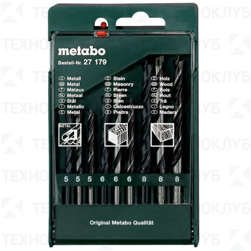 Набор сверл Metabo, 9 шт. (камень,мет.,дер.)