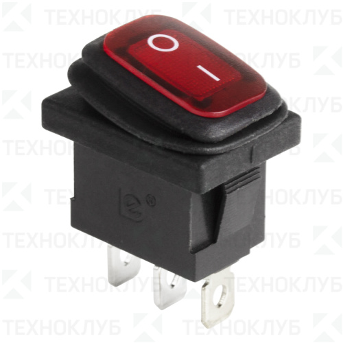 Выключатель клавишный с подсветкой (19.2x13) ON-OFF 250V 6A (3с) красный  IP51 (KCD1-201-4W)  REXANT