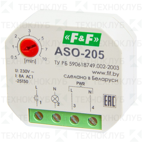 Таймер лестн. ASO-205 8A 1NO 230В AC (0,5-10мин) в м/коробку F&F