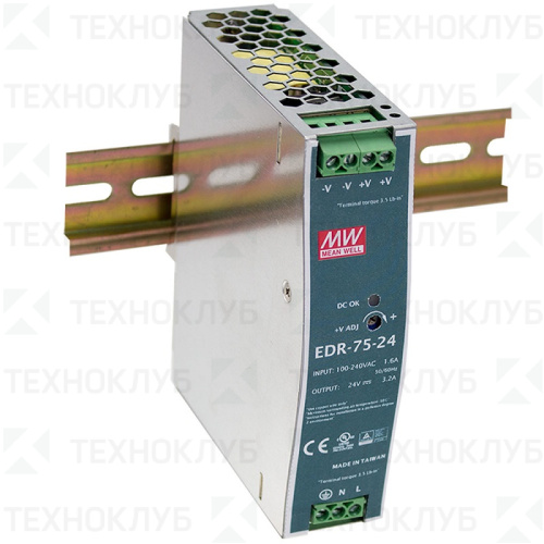 Блок питания на DIN-рейку 24V/DC  76Вт (3.2A) EDR-75-24 Mean Well
