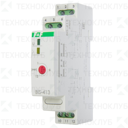 Реле импульсное BIS-413 16A 1NO/NC 230B AC (1нагр/2+выключ/память конт/таймер выкл.1-12) DIN  F&F
