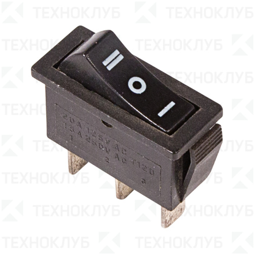 Переключатель клавишный (30.2x11) ON-OFF-ON 250V 15A (3с) черный (RWB-411, SC-791)  REXANT
