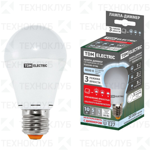 Лампа светодиод. E27  10W A60 TDM 4000K step dim