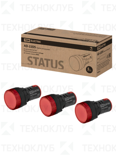 Лампа сигнальная d22мм  24-440V AC/DC красная (LED) STATUS  AD-22DS  TDM