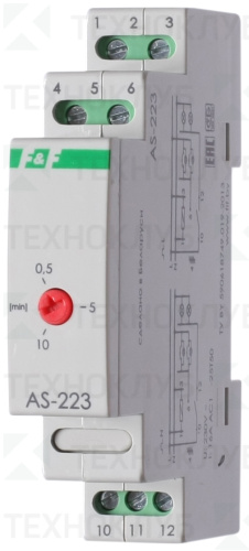 Таймер лестн. AS-223 16A 1NO 230В AC (0,5-10мин/ антиблок.) DIN  F&F