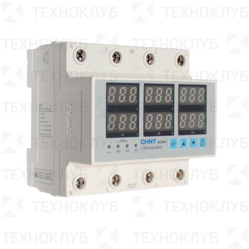 Реле напряжения и тока  3ф  63А 140-300В (90мм) NJVA1-63 (нагрузка снизу) DIN  CHINT