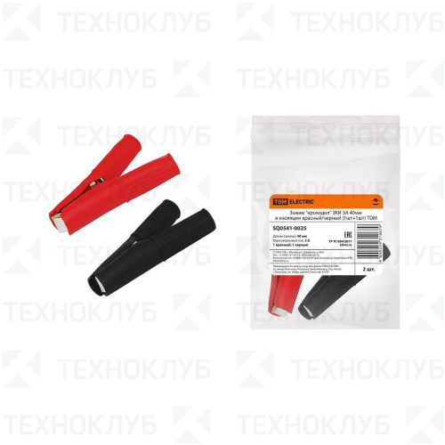 Крокодил   3А 40мм в изоляции красный/черный (1шт+1шт) TDM