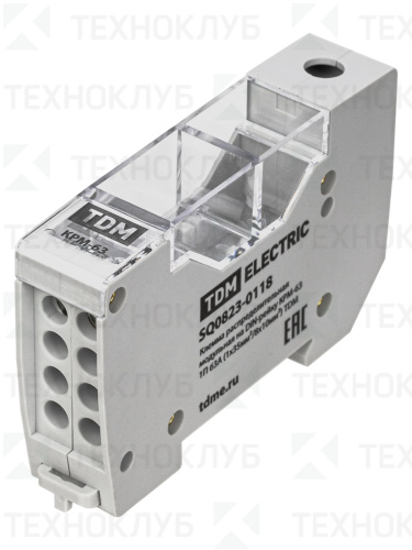Клемма распределительная на DIN-рейку КРМ-63 1П 63А (1х35мм²/8х10мм²) TDM
