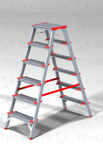 Стремянка двухсторонняя алюминиевая NV3127 6 ступеней с шириной 130мм.