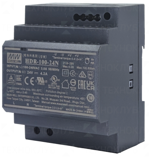 Блок питания на DIN-рейку 24V/DC 100,8Вт (4.2A) HDR-100-24N Mean Well