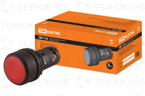 Кнопка плоская d22мм (красная) 1НО+1НЗ с фикс. SB7-CAL45  IP54  TDM