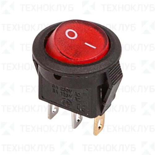 Выключатель клавишный с подсветкой (d14.4) ON-OFF 250V 3A (3с) красный (RWB-106, SC-214)  REXANT
