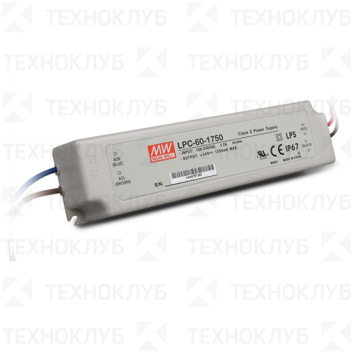 Блок питания 9-34В  59,5Вт (1,75A) IP67 LPC-60-1750 Mean Well