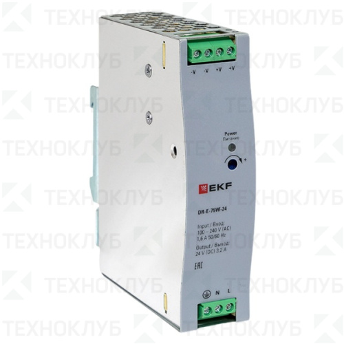 Блок питания на DIN-рейку 24V/DC  75Вт (3.2A) DR-E-75W-24  EKF