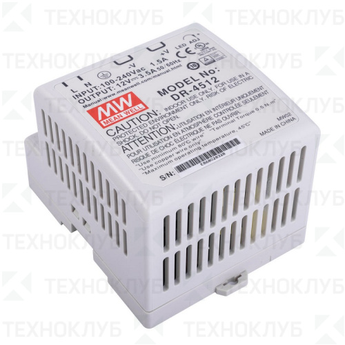 Блок питания на DIN-рейку 12V/DC  42Вт (3,5A) DR-4512 Mean Well