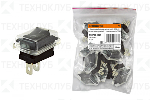Выключатель клавишный (19.2x13) ON-OFF 250V 6A (2с) черный влагозащищенный (YL211-03)  TDM