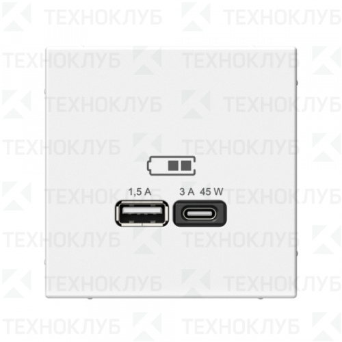 Розетка Systeme ArtGallery USB 1,5A + тип-C 3A  (45W высокоскор.заряд) белый