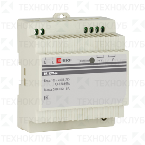 Блок питания на DIN-рейку 24V/DC  30Вт (1.5A) DR-30W-24 EKF