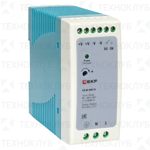 Блок питания на DIN-рейку 24V/DC  40Вт (1.67A) DR-M-40W-24  EKF