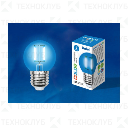 Лампа светодиод. E27   5W G45 филамент синий Uniel